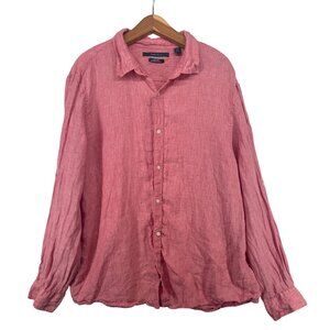 Perry Ellis Mens Shirt Sz XXL Red Chambray Linen Long-Slv Beachy Comfy BizCasual